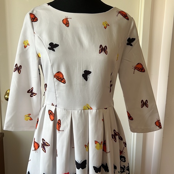 Vintage Bespoke Butterfly Print Fit and Flare Dress M EUC - Picture 2 of 13